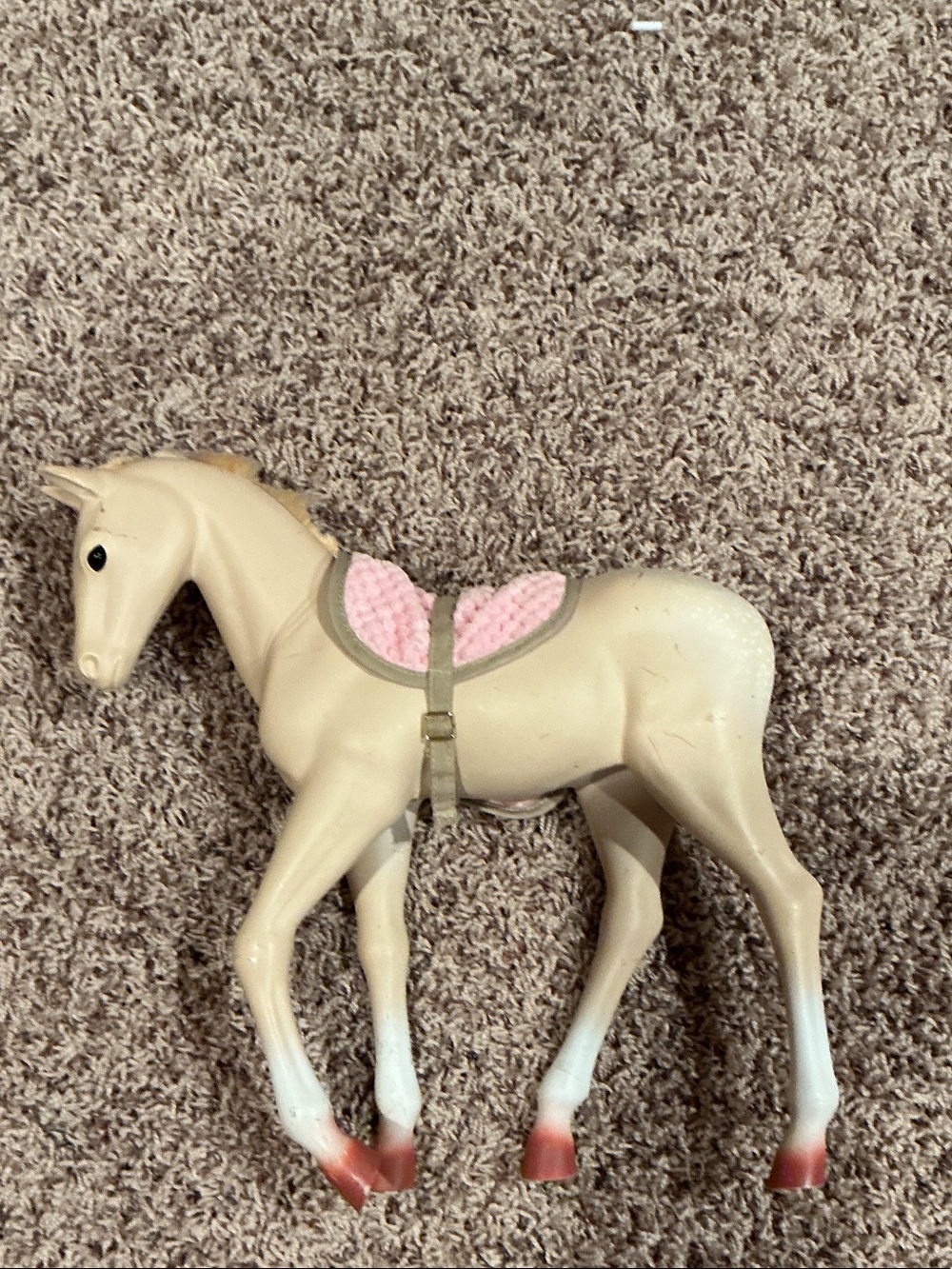 Beige Kids Toy Horse with Pink Saddle Pad